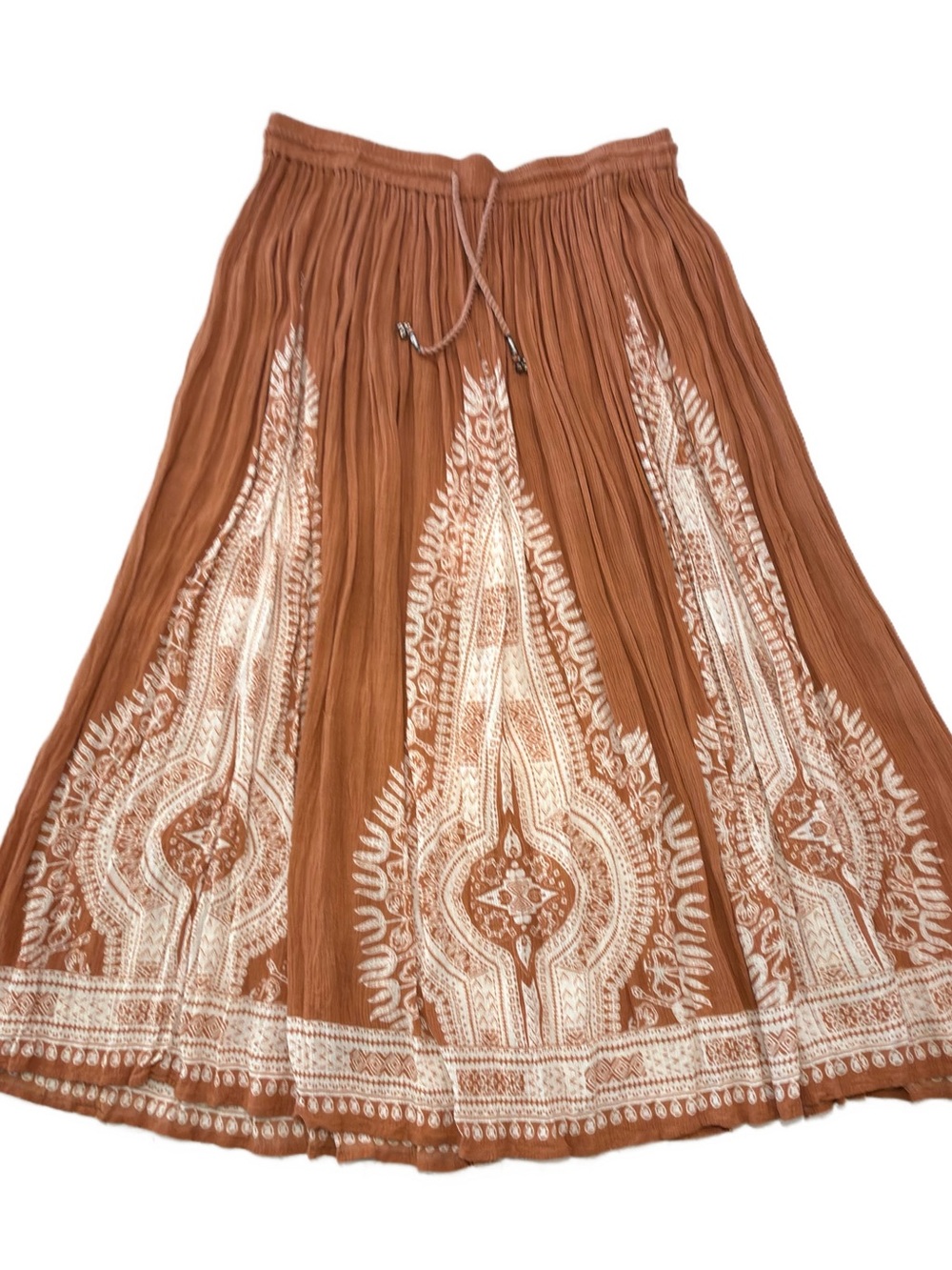 Philosophy Rust Maxi Skirt with White Boho Motif